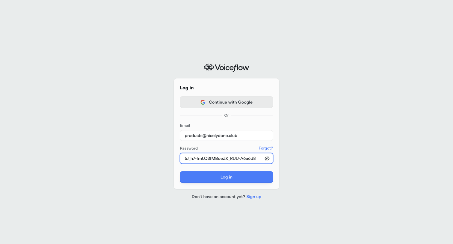 Voiceflow - Voiceflow | Log In to your Account screen