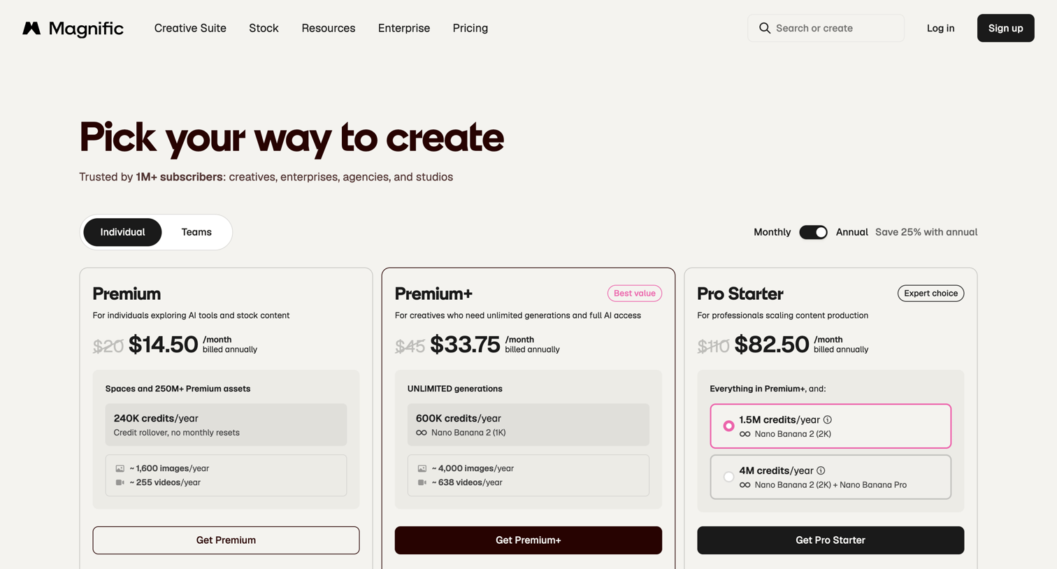 Magnific - Pricing plans | Magnific (formerly Freepik) screen