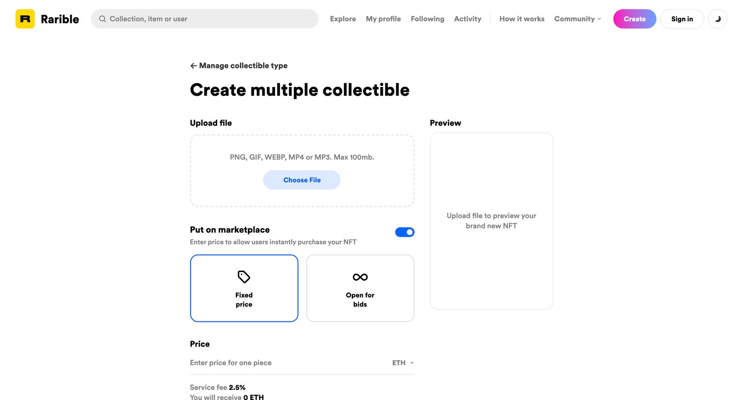 Rarible - Create collectible | Rarible screen