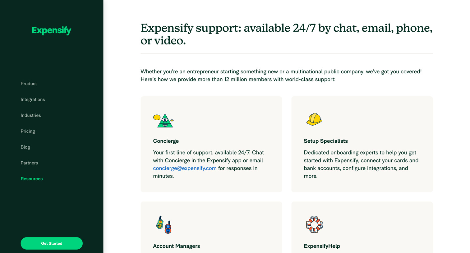 Expensify - Expensify Customer Support | Services Expensify Help Center screen