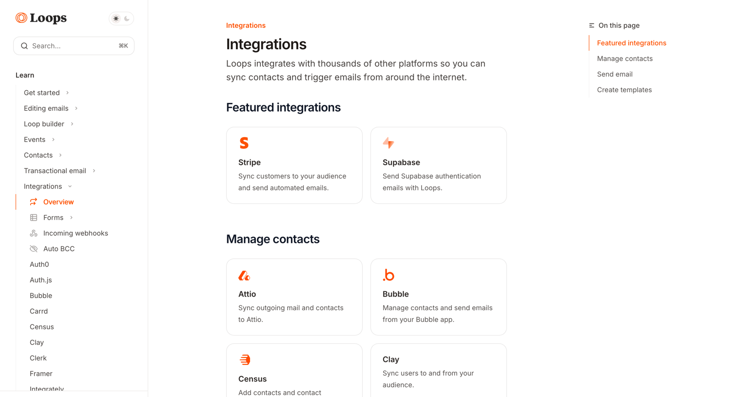 Loops - Integrations - Loops screen