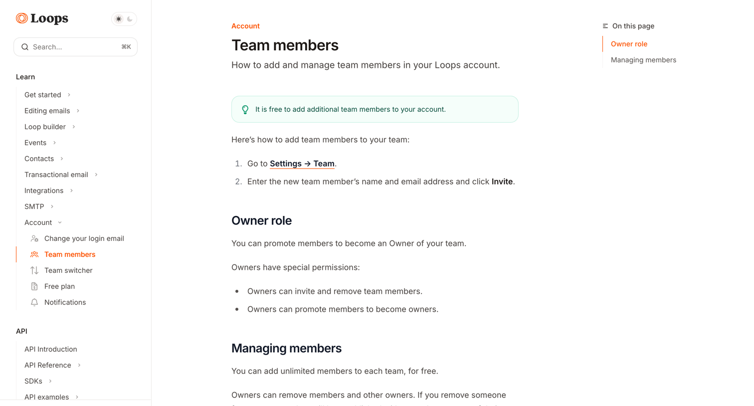 Loops - Team members - Loops screen