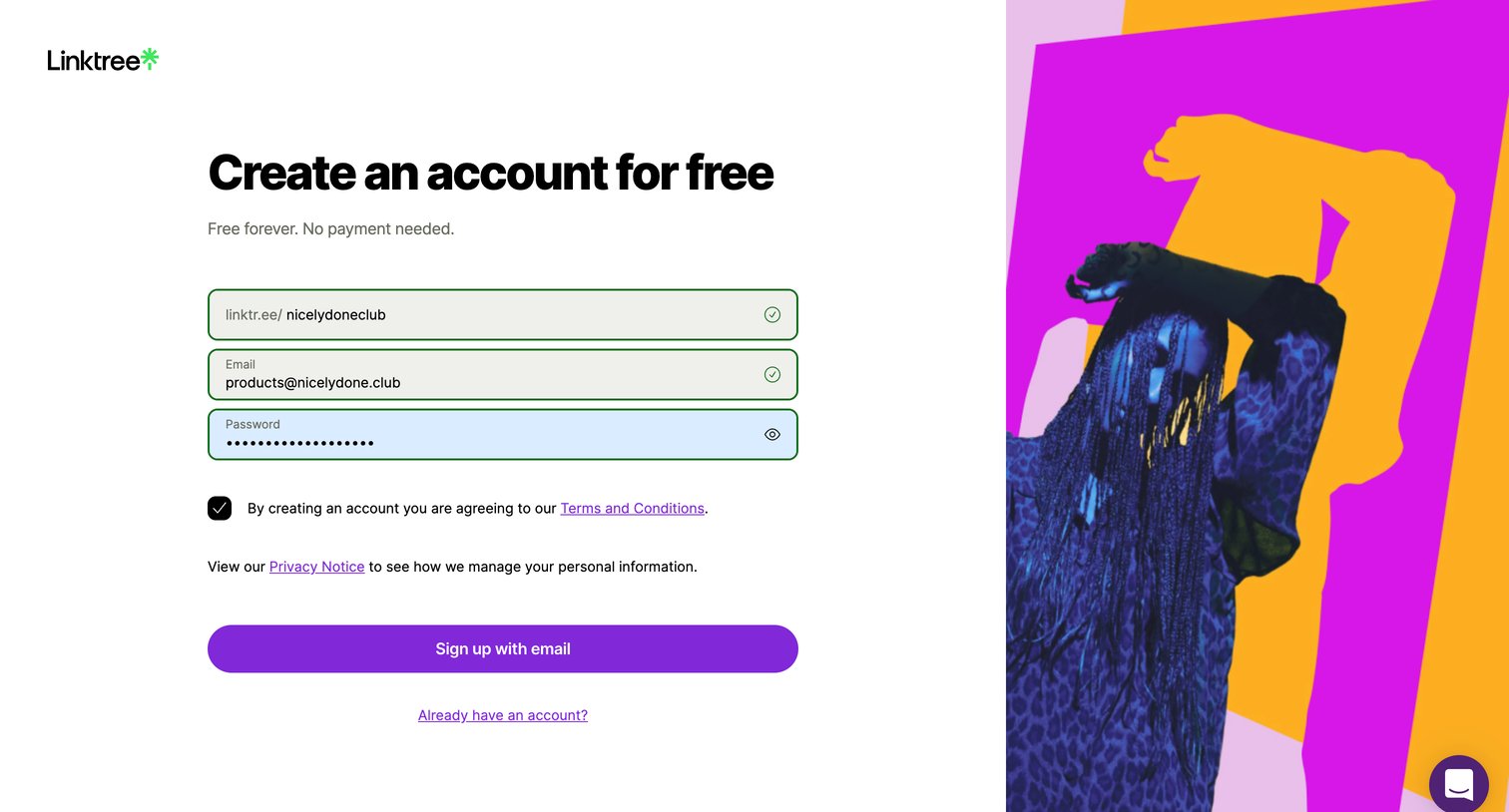 Linktree screen