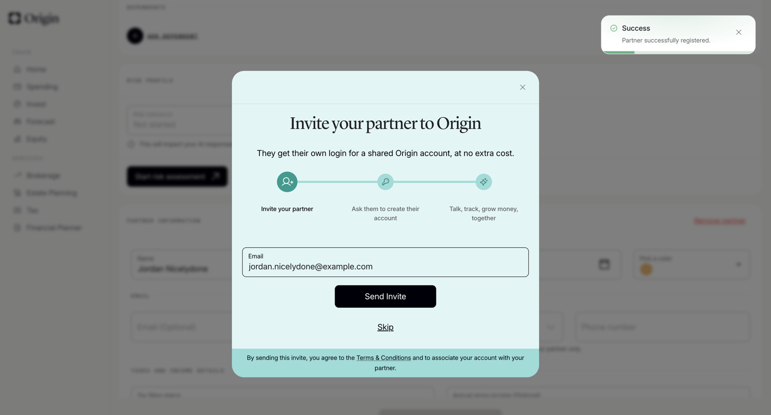 Origin Financial screen