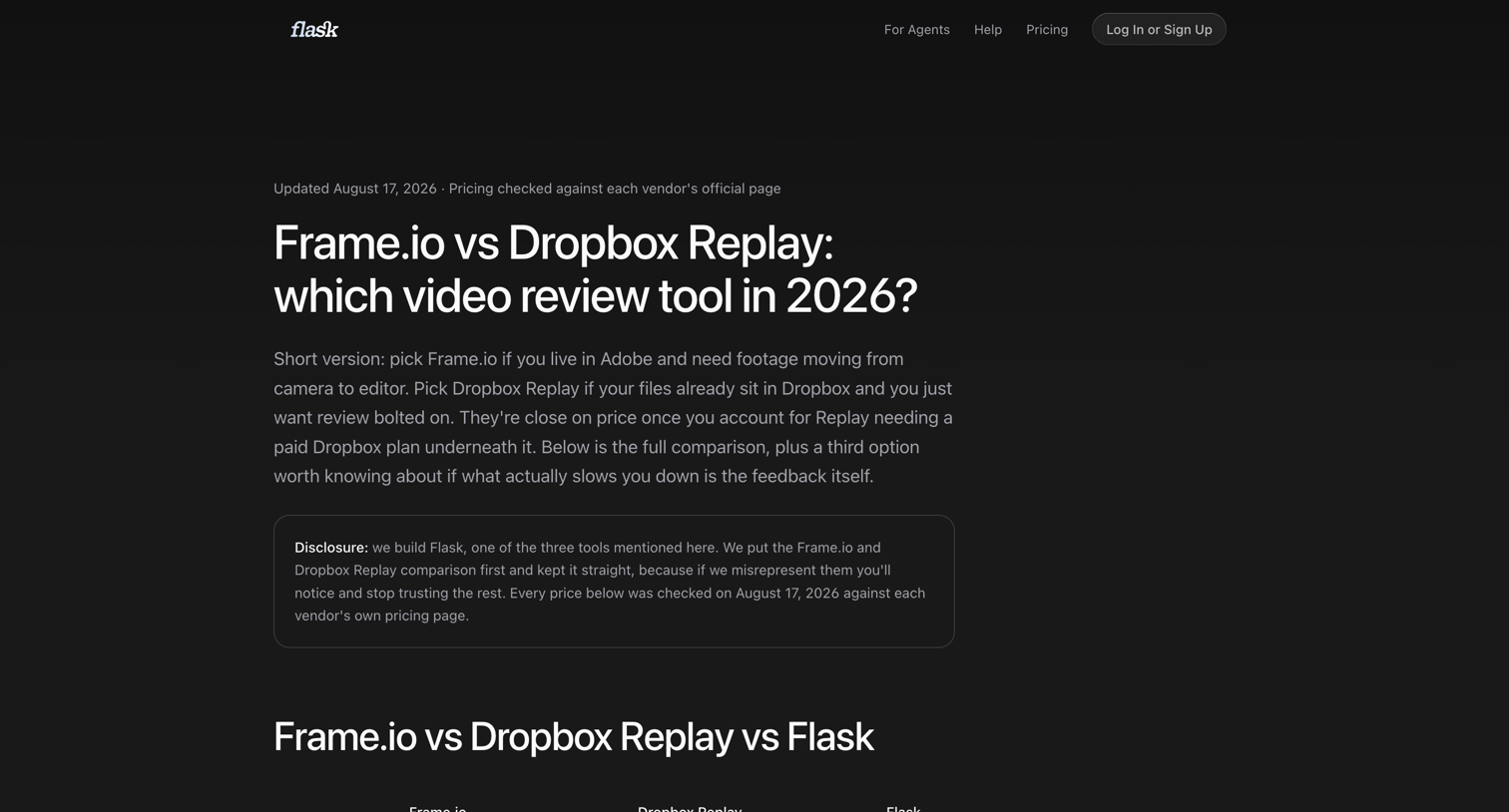 Flask - Frame.io vs Dropbox Replay: Which Video Review Tool in 2026? | Flask screen