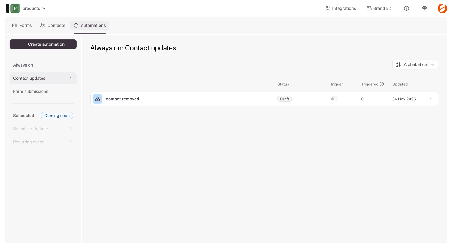 Typeform - Typeform - Automations screen