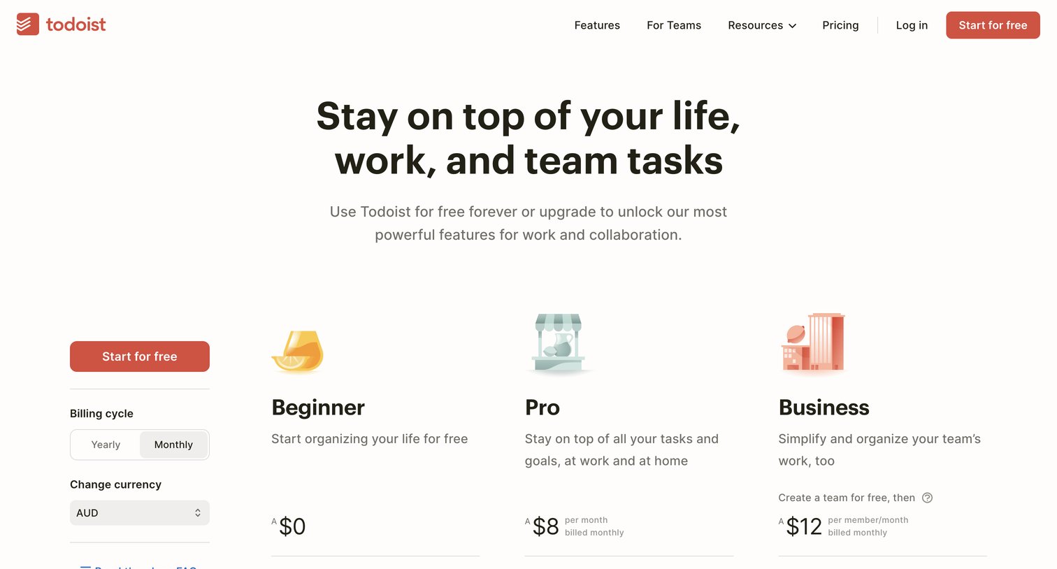 Todoist - Pricing | Todoist screen