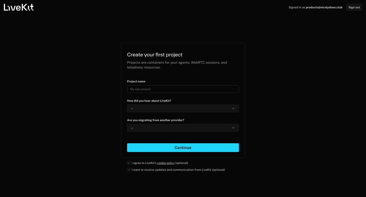 Livekit - New Project | LiveKit Cloud screen