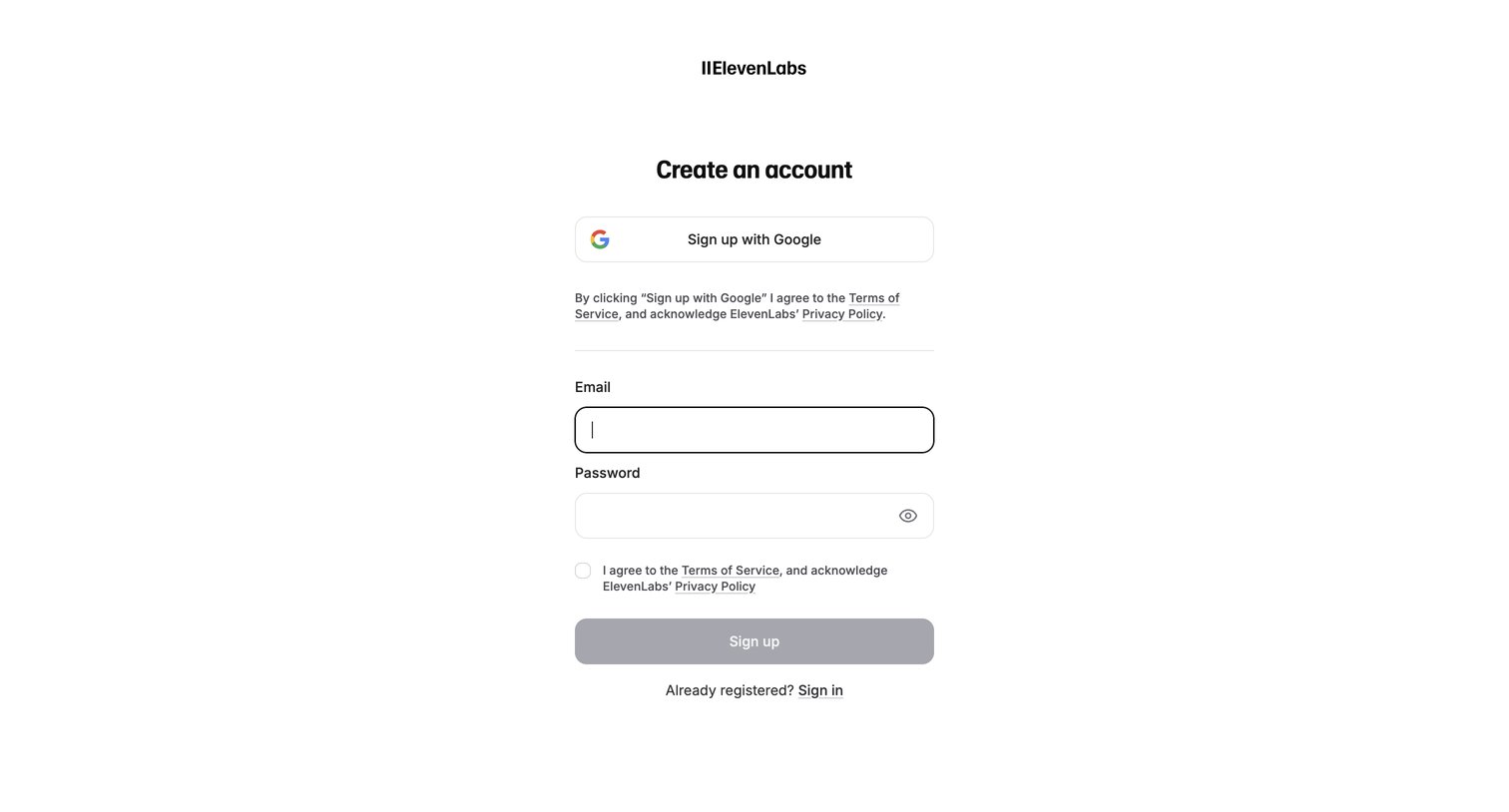Elevenlabs - Sign Up | ElevenLabs screen