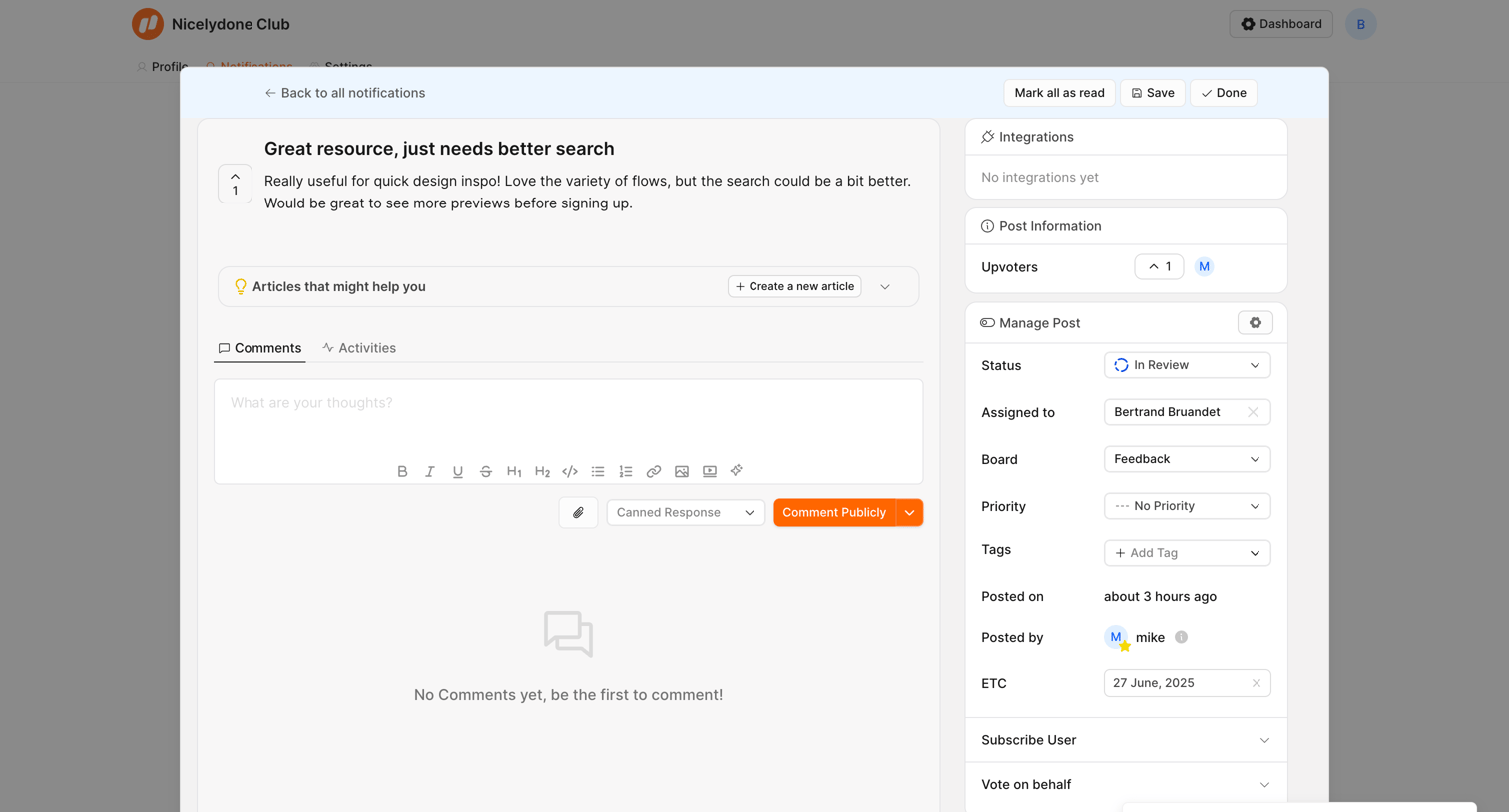 FeatureOS - Great resource, just needs better search | Nicelydone Club screen