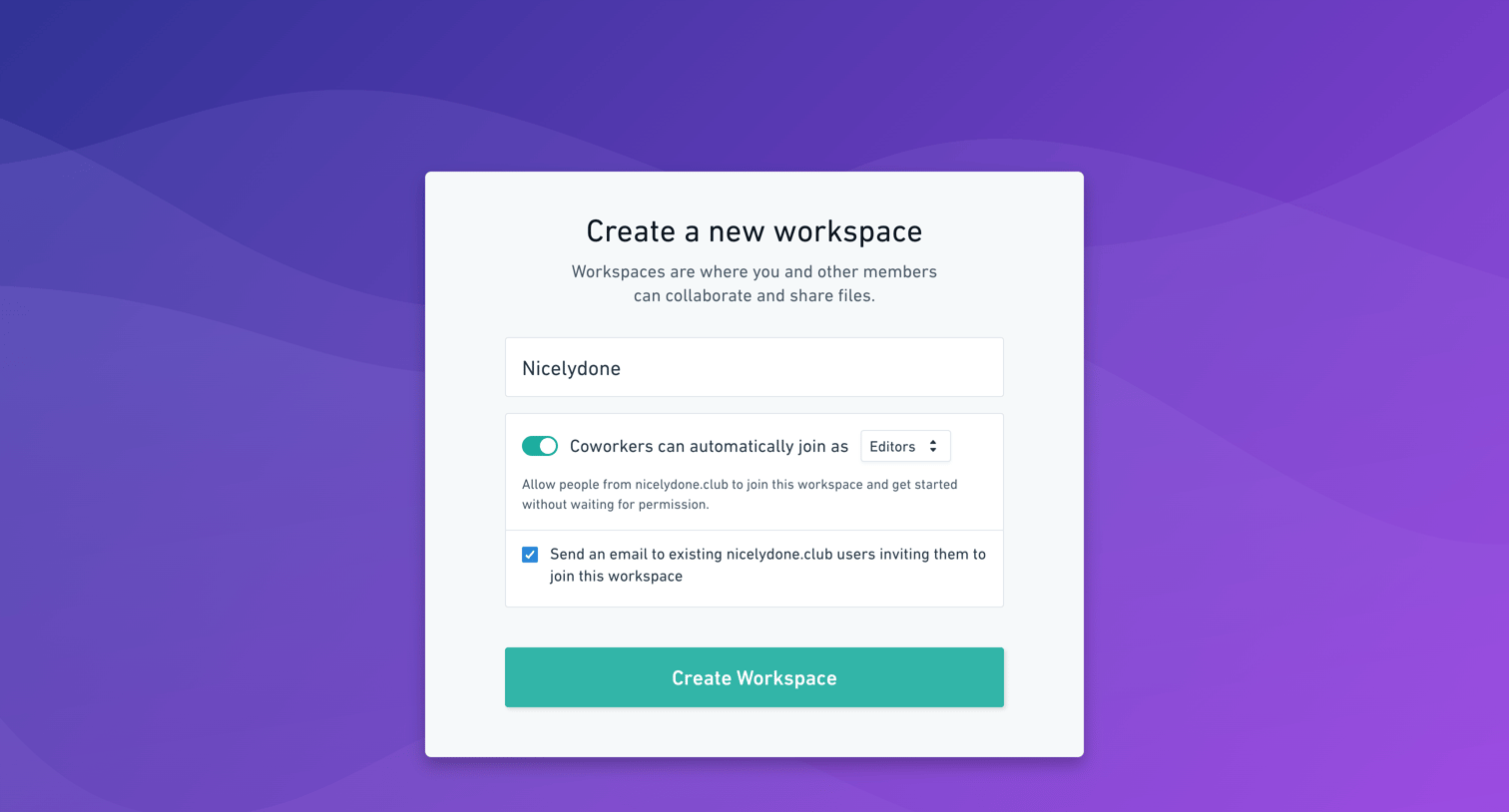 Whimsical - Workspace setup screen