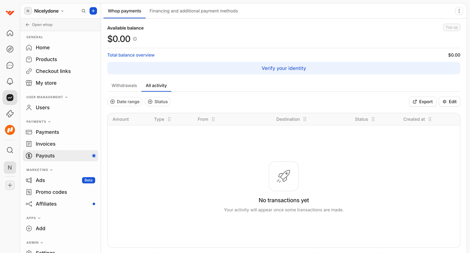 Whop - Payouts | Nicelydone screen
