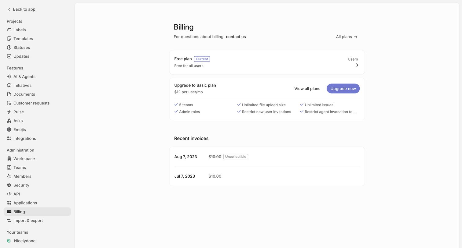 Billing from Linear