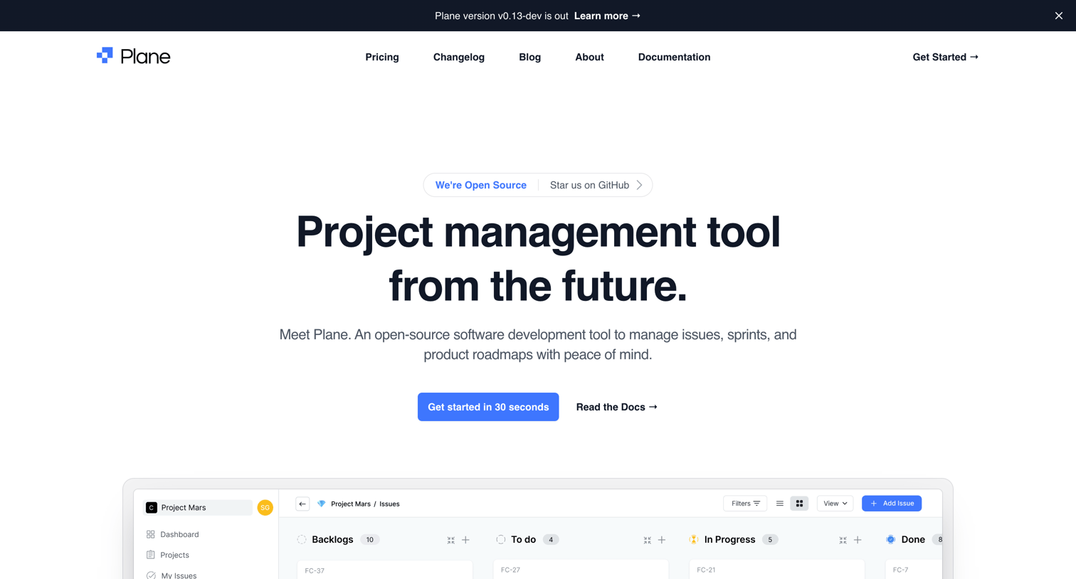 Plane - Plane - The open source project management tool screen