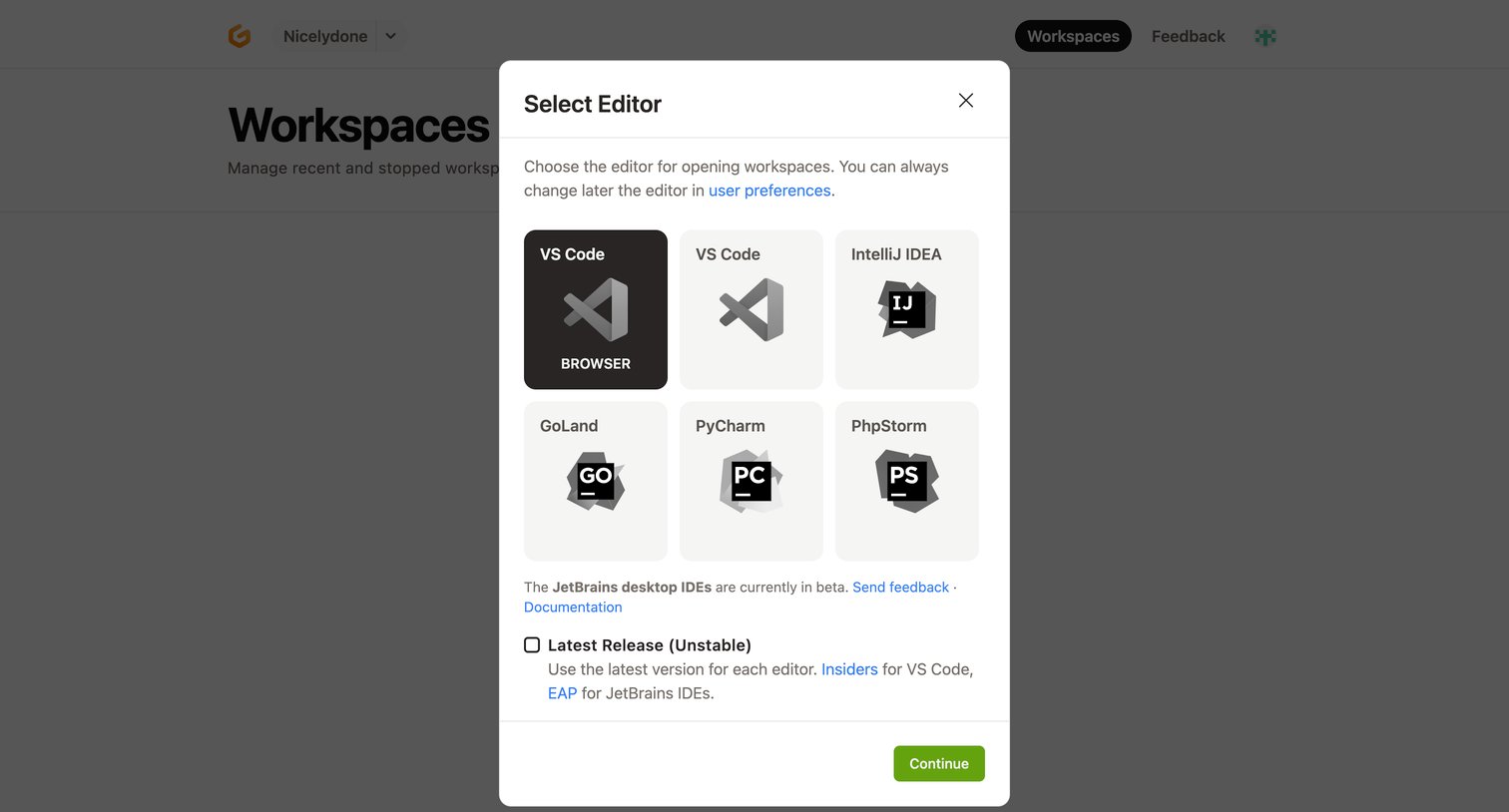 Workspaces — Gitpod from Gitpod