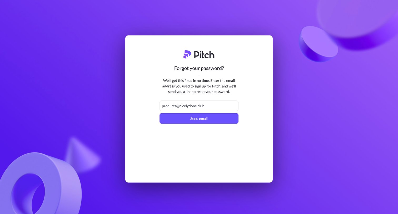 Pitch - Login to Pitch screen