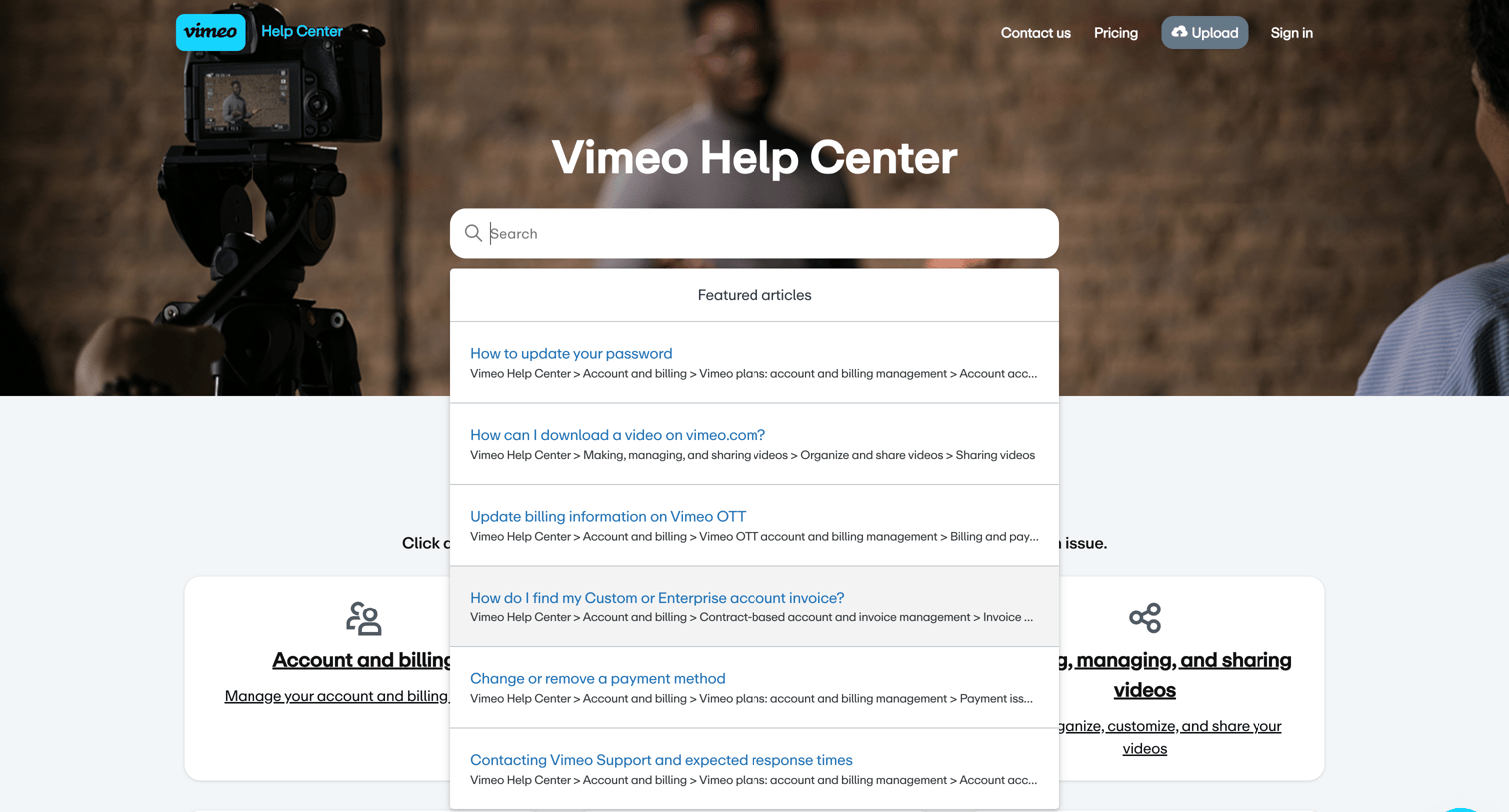 Vimeo - Vimeo Help Center screen