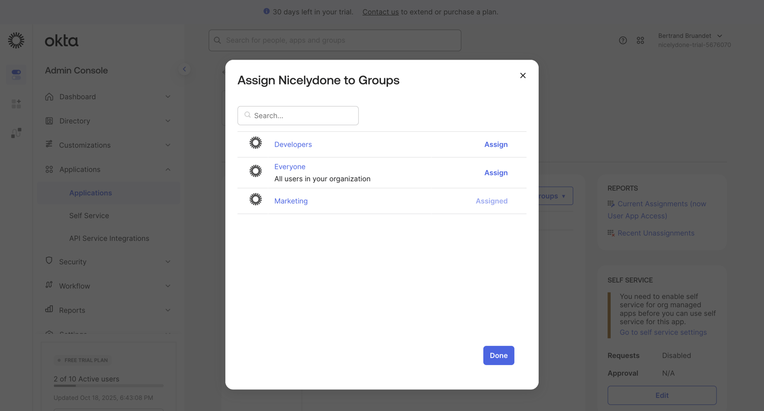 Okta - nicelydone-trial-5676070 - OpenID Connect Client: My Web App screen