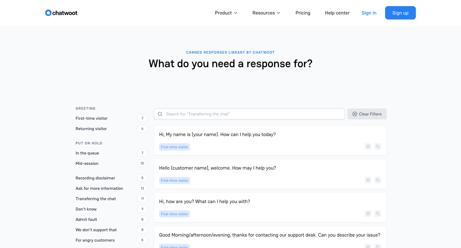 Chatwoot - Canned Responses Library by Chatwoot screen