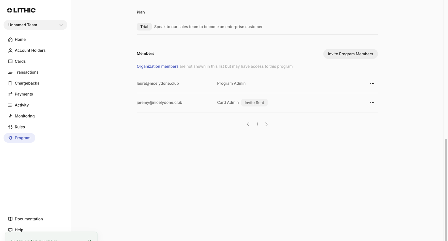 Lithic - Lithic - Program Settings screen
