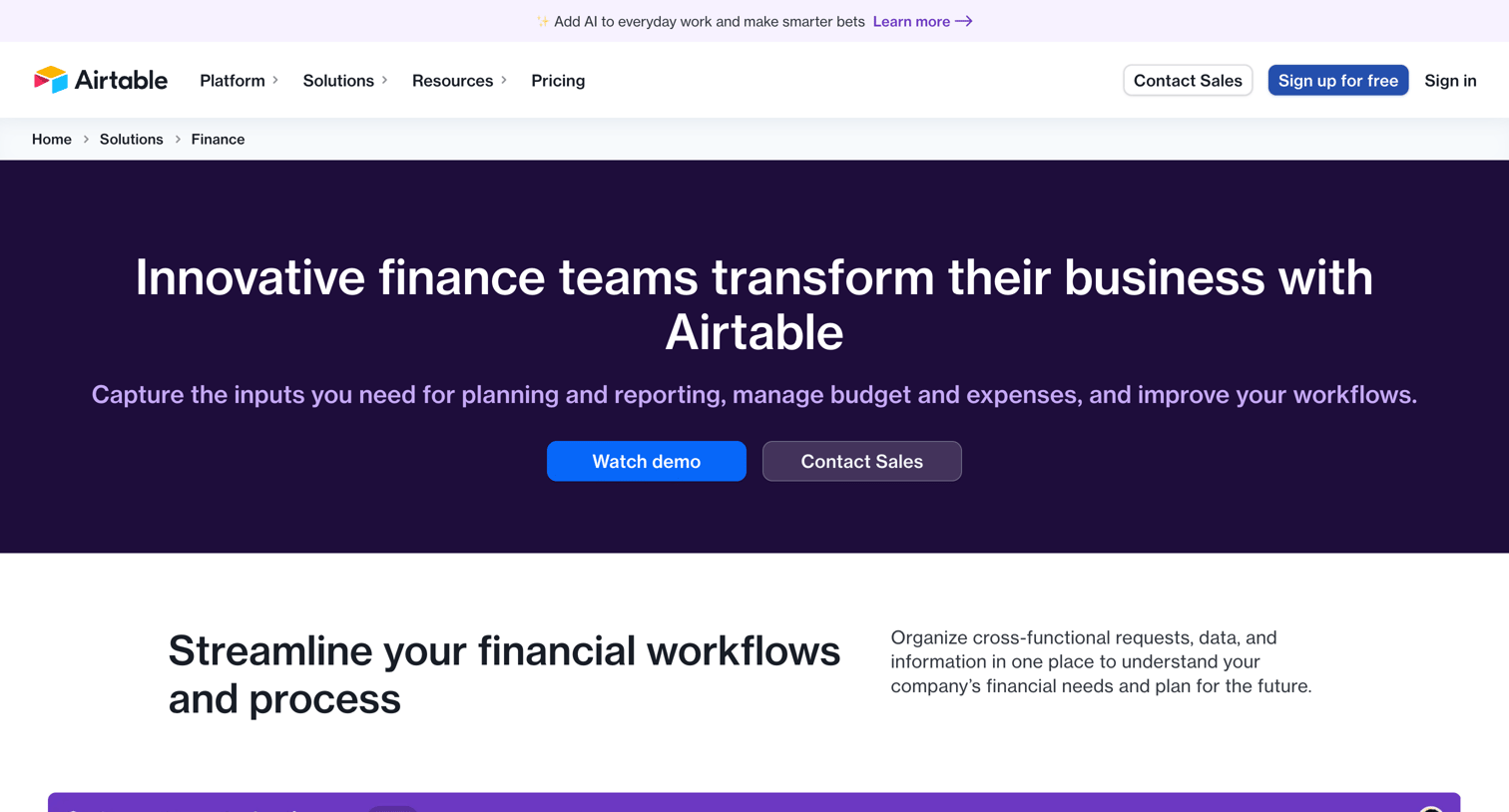Airtable - Finance Solutions | Finance Management Tools Airtable screen