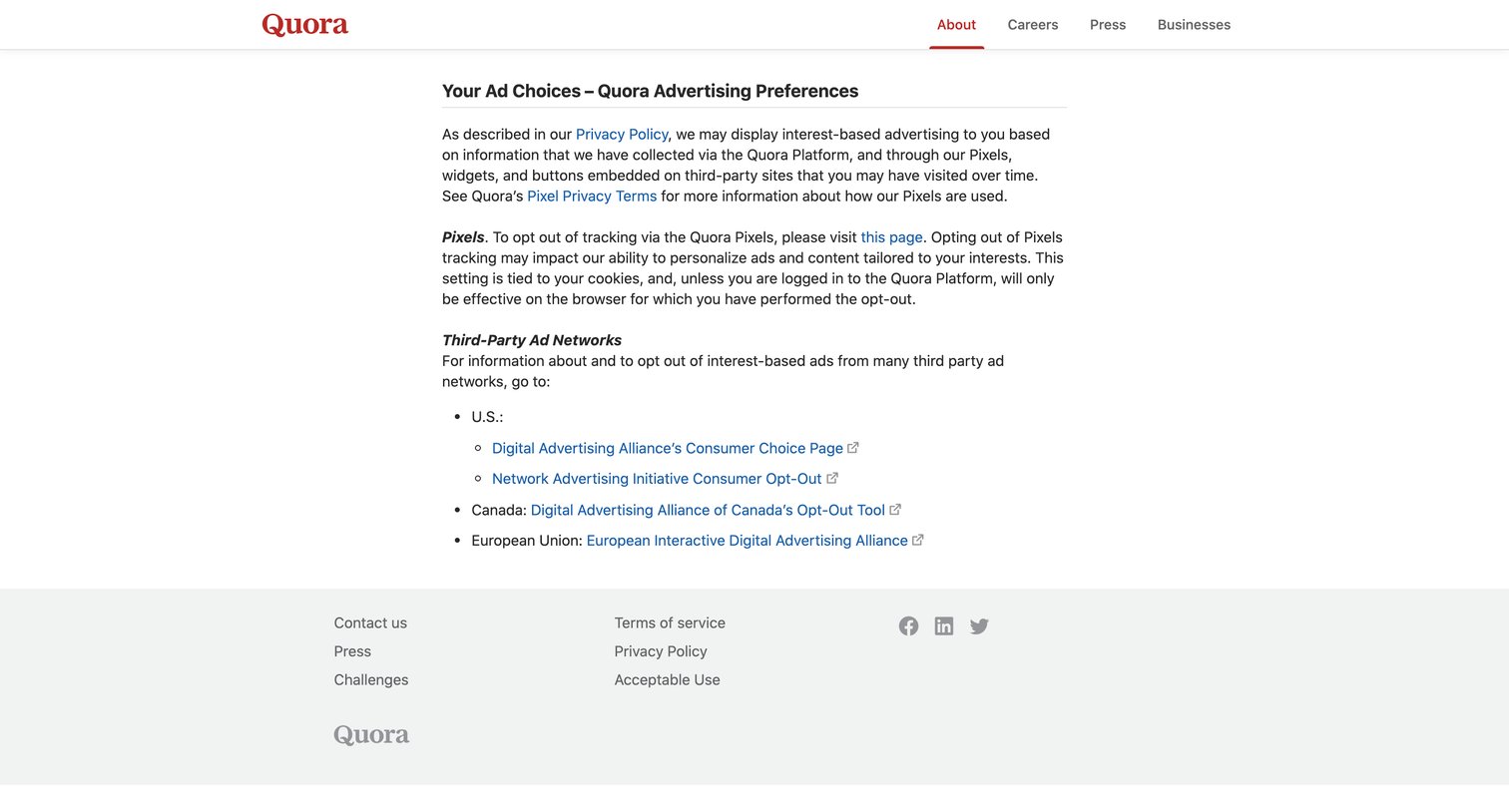 Quora - Your Ad Choices - Quora screen