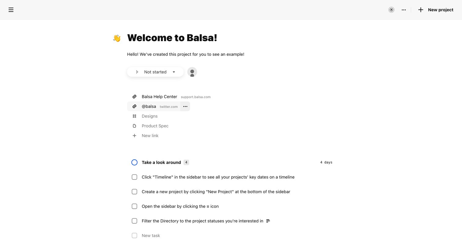 Balsa - Welcome to Balsa! | Balsa screen