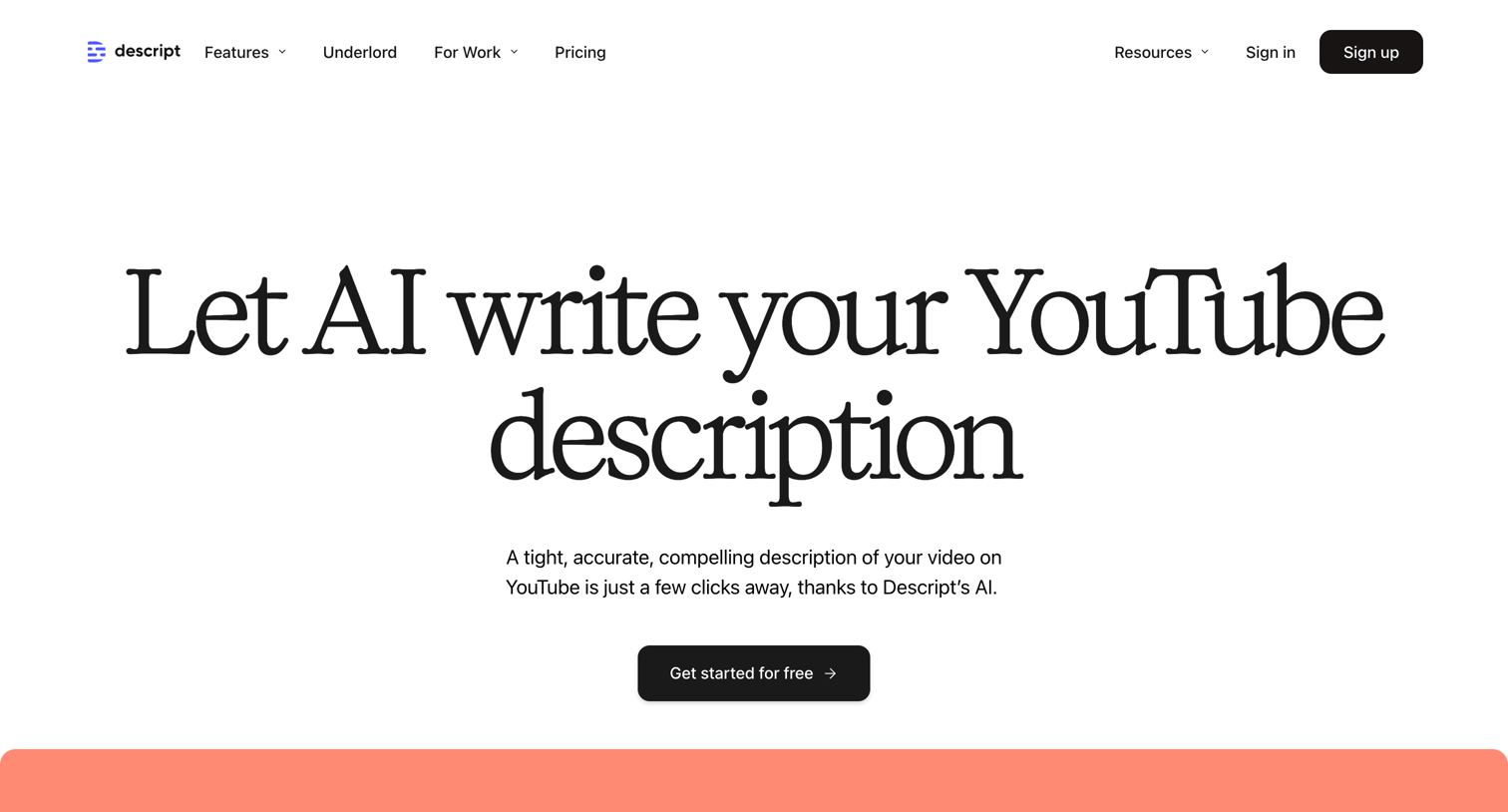 Descript - AI YouTube Description | Automatically Create a YouTube Descriptio screen