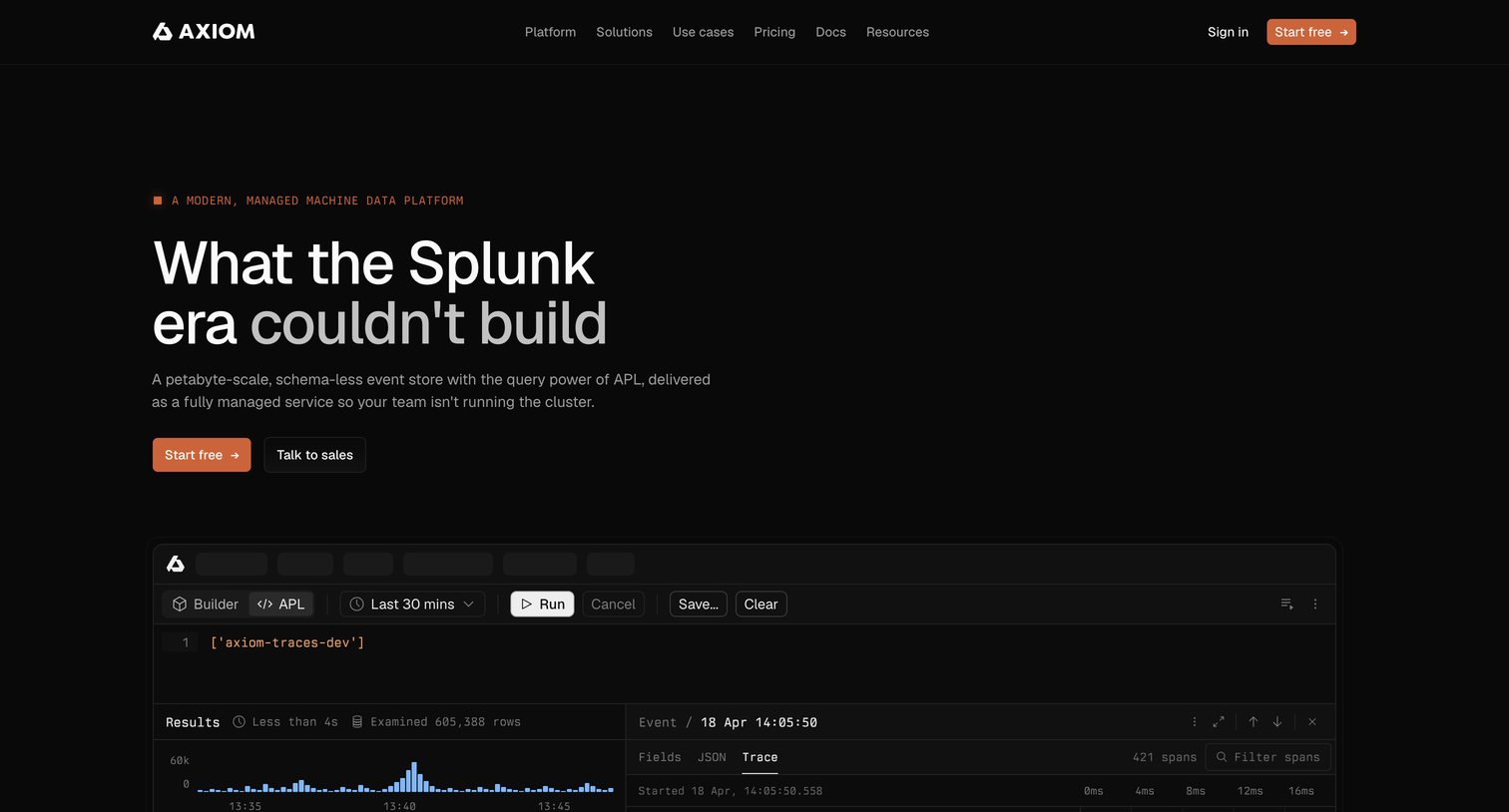 Axiom - What the Splunk era couldn't build - Axiom screen