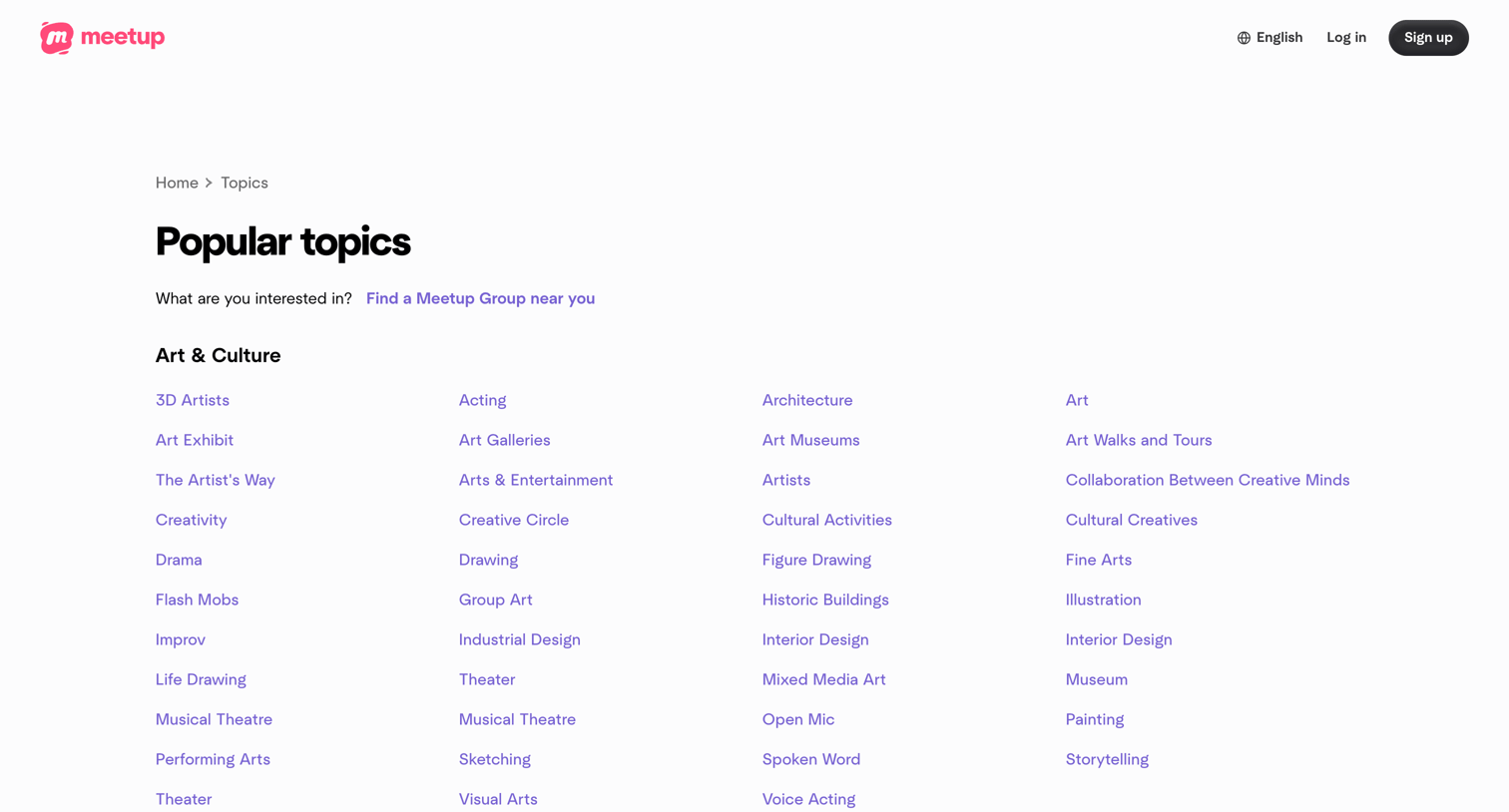 Meetup - Popular Topics  Meetup screen
