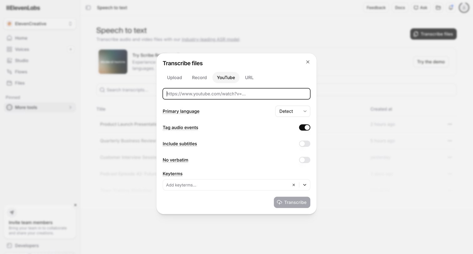 Elevenlabs - Speech to text | ElevenLabs screen