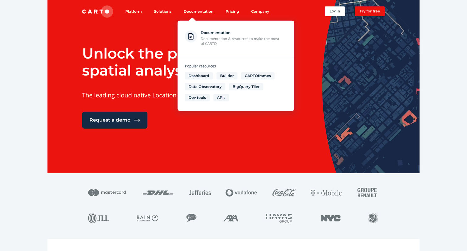 Carto - CARTO | Location Intelligence  GIS for Cloud Natives screen