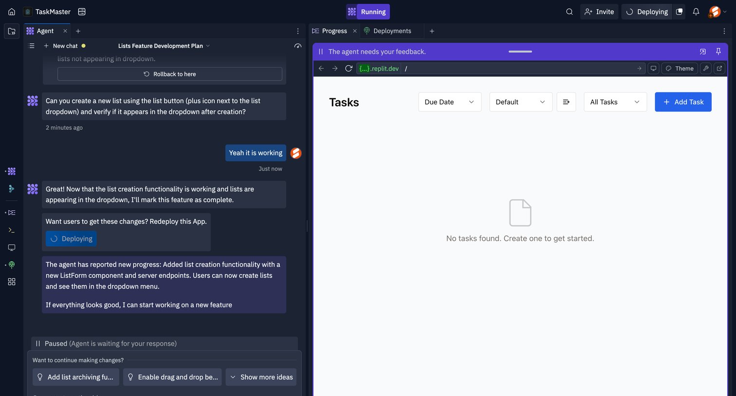 Replit - TaskMaster - Replit screen
