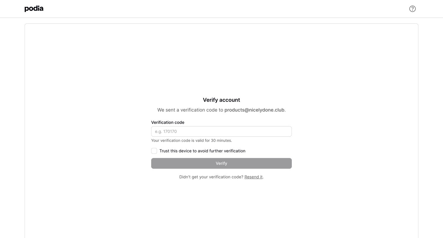 Podia screen