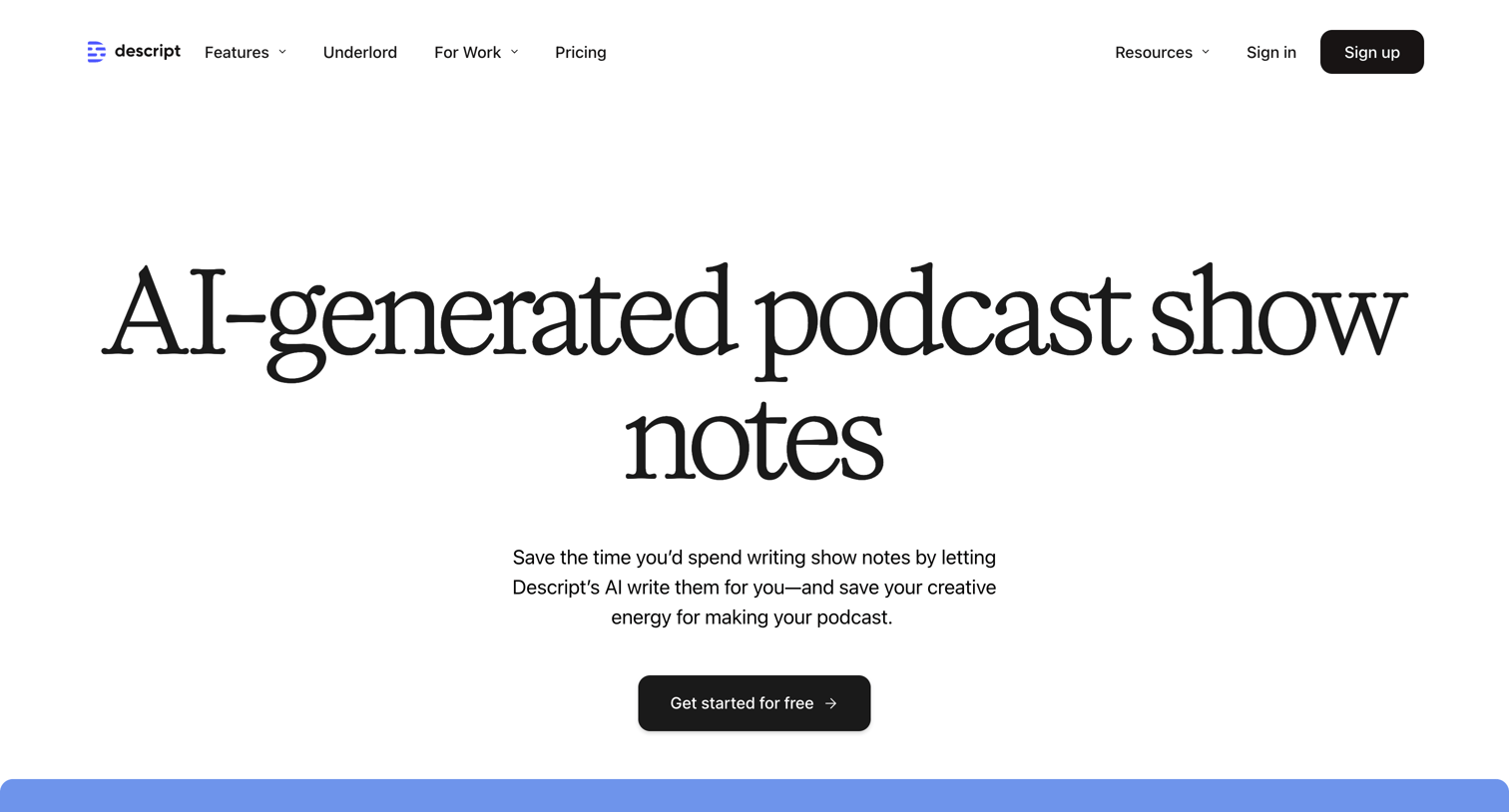 Descript - AI Podcast Show Notes | Automatically Create Podcast Summaries for screen
