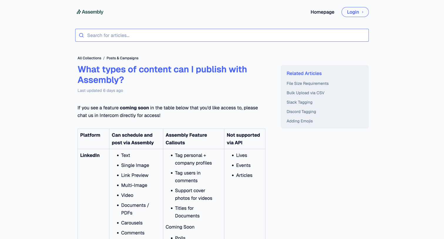 Assembly - What types of content can I publish with Assembly screen