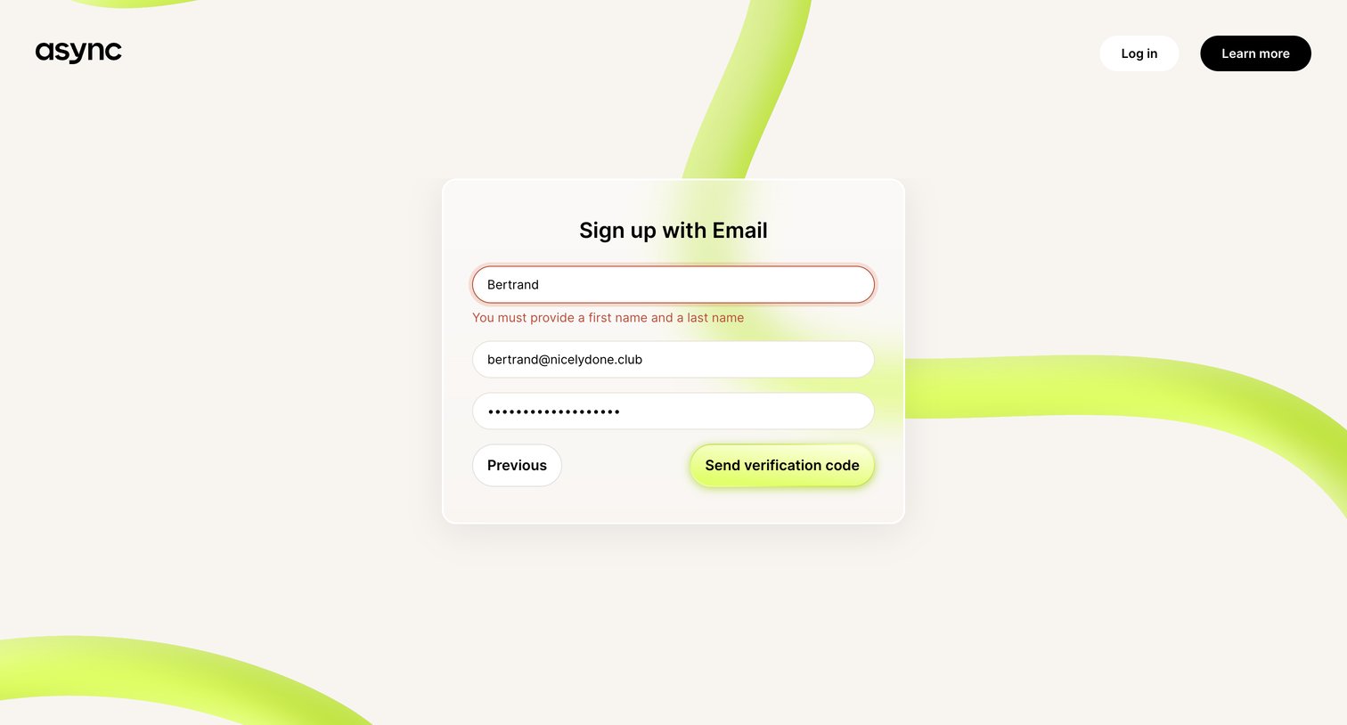 Async - Async | Sign up for free screen