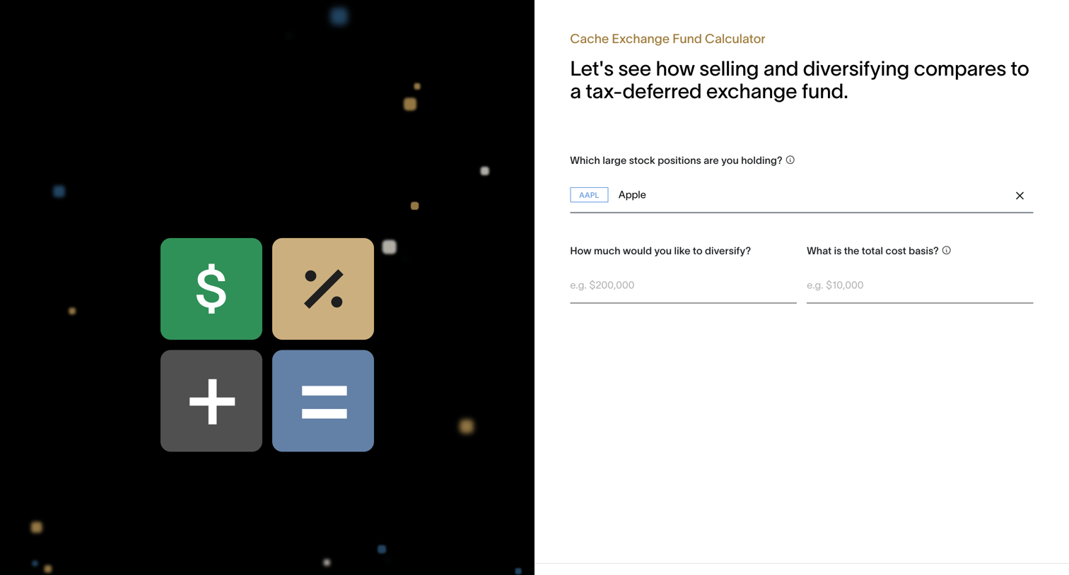 Cache – Simulate the Tax Benefits of an Exchange Fund | Exchange Fund Calculator from Cache