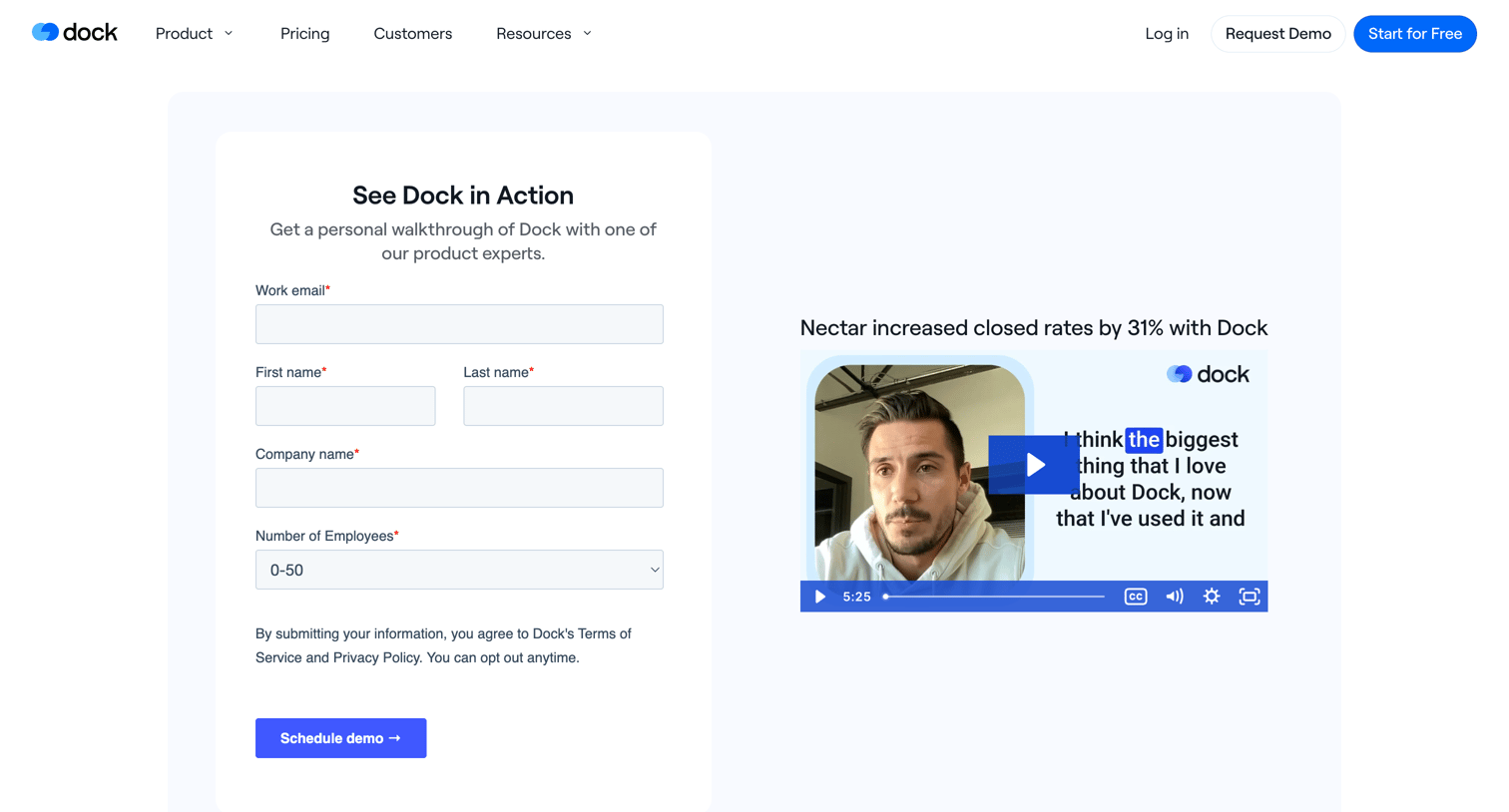 Dock - Dock · Get a Demo screen