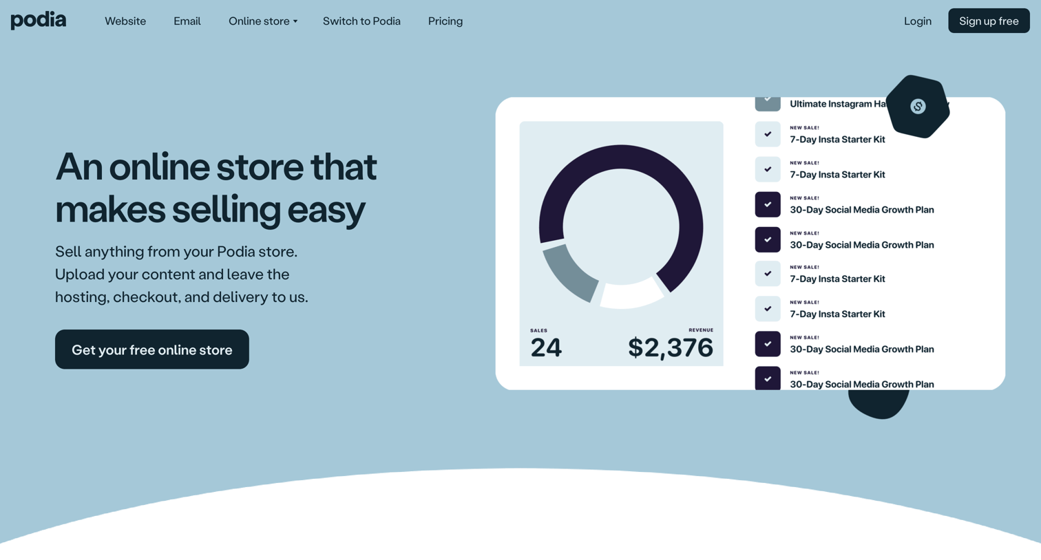 Podia - Sell your digital products in 5 clicks | Podia screen