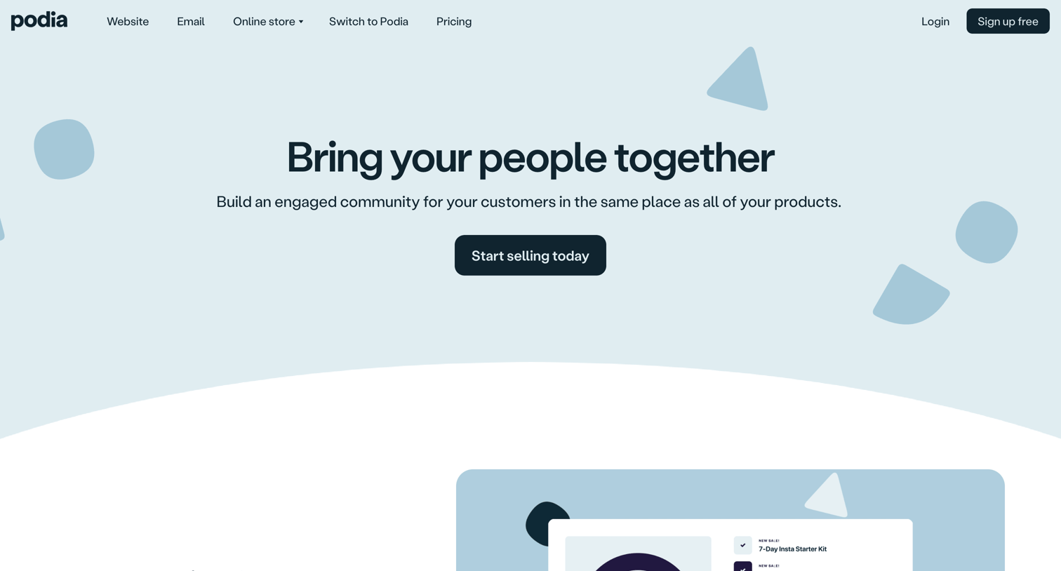 Podia - Build an online community for your solo business | Podia screen