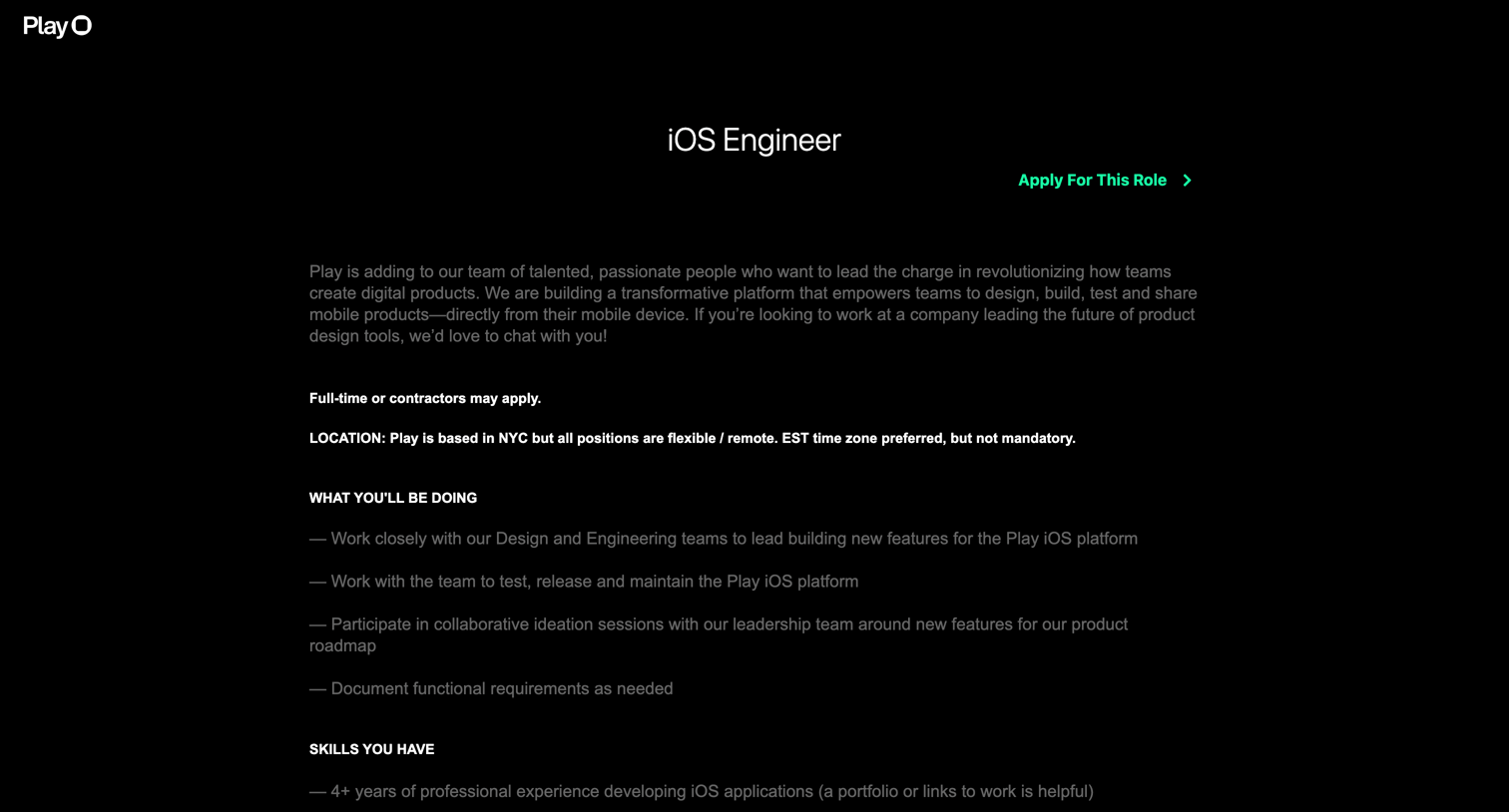 Play - iOS developer screen