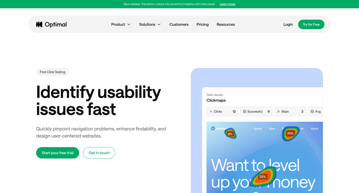 Optimal - First-Click Testing Optimal User Insight Platform screen