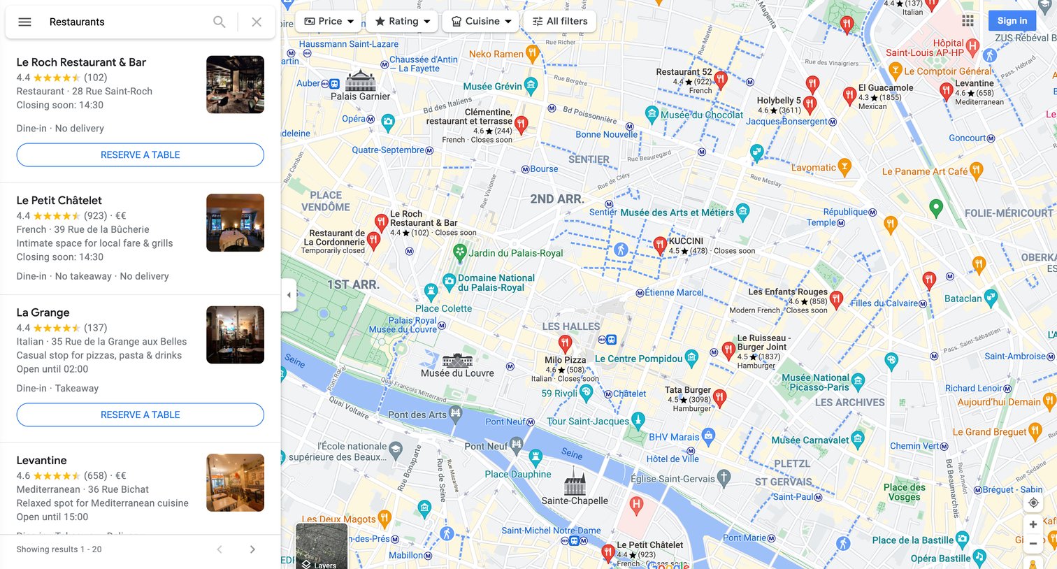 Google maps - Restaurants - Google Maps screen