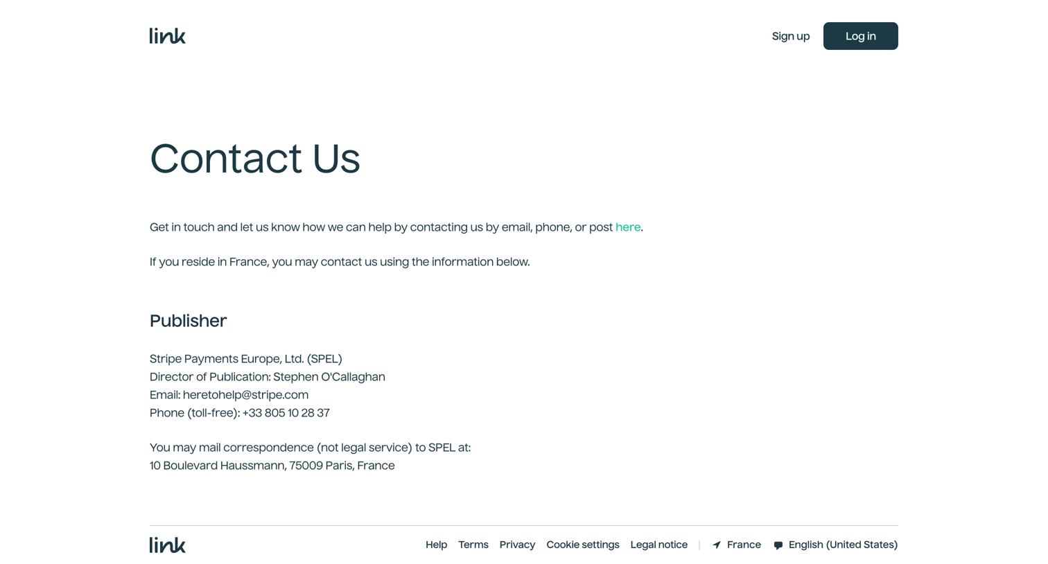 Link - France legal notice | Link screen