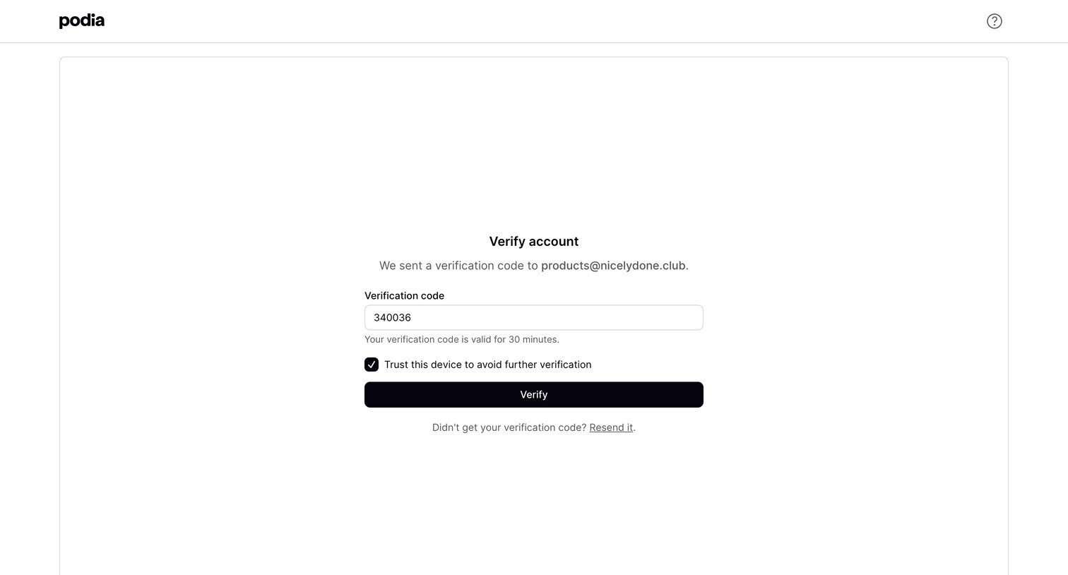 Podia screen