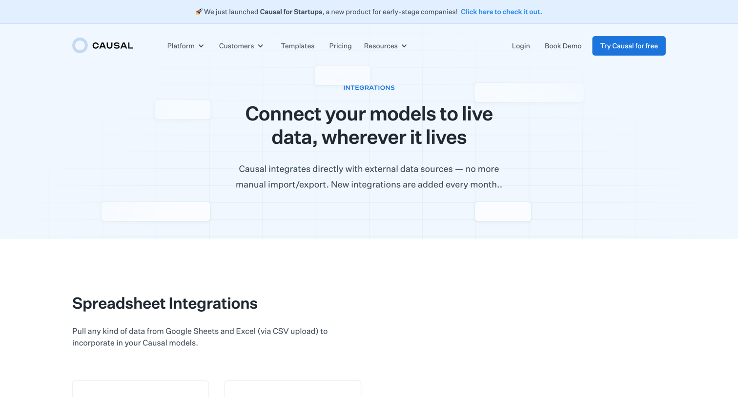 Causal - Integrations - Causal screen
