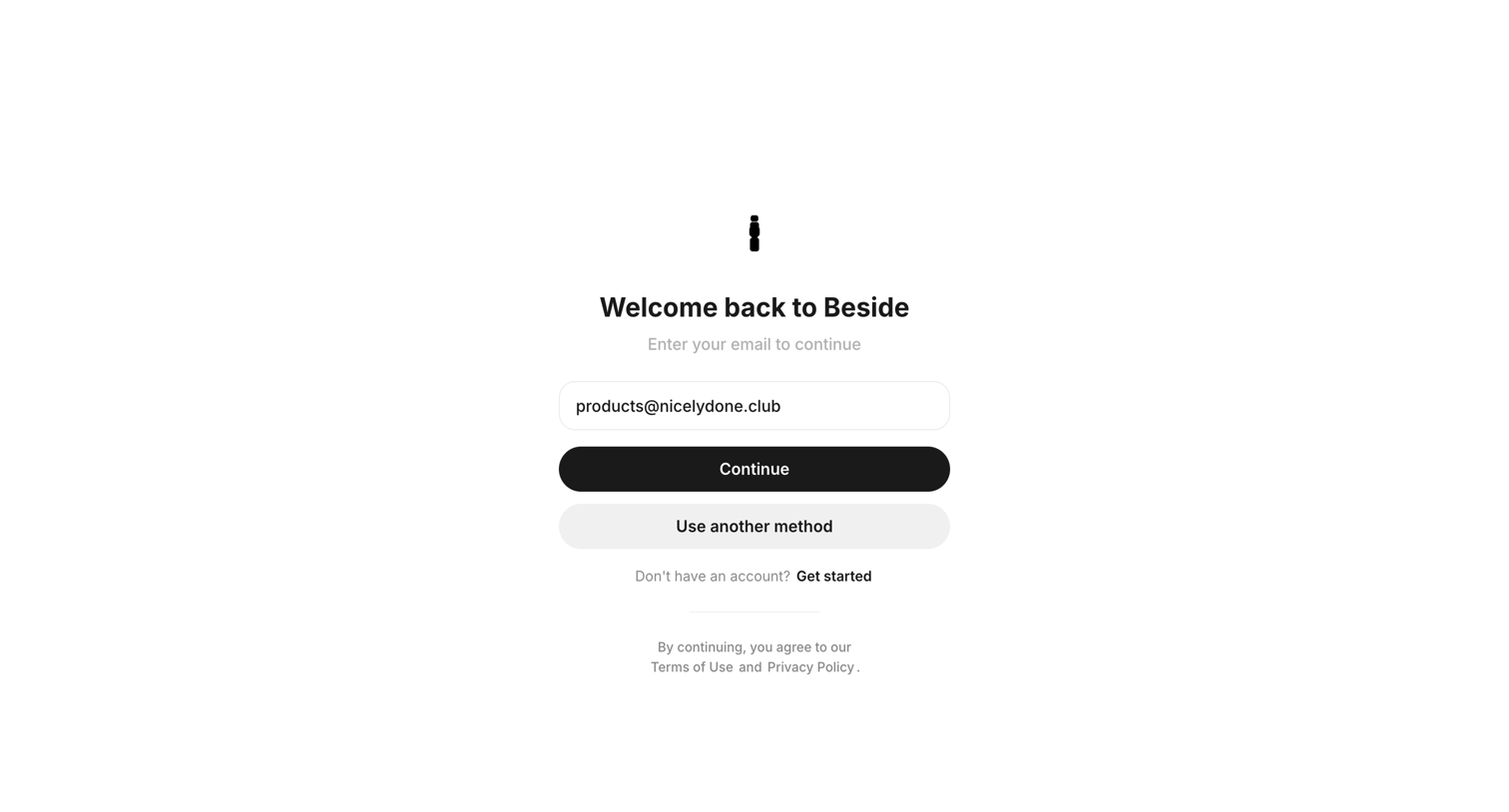 Beside - Sign In - Beside screen