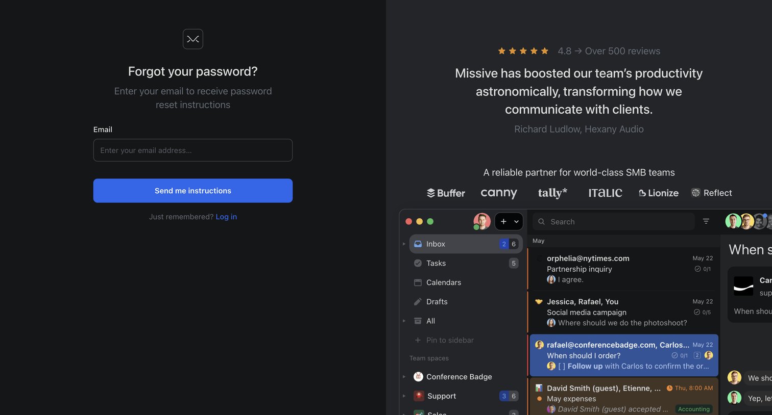Reset your password from Missive
