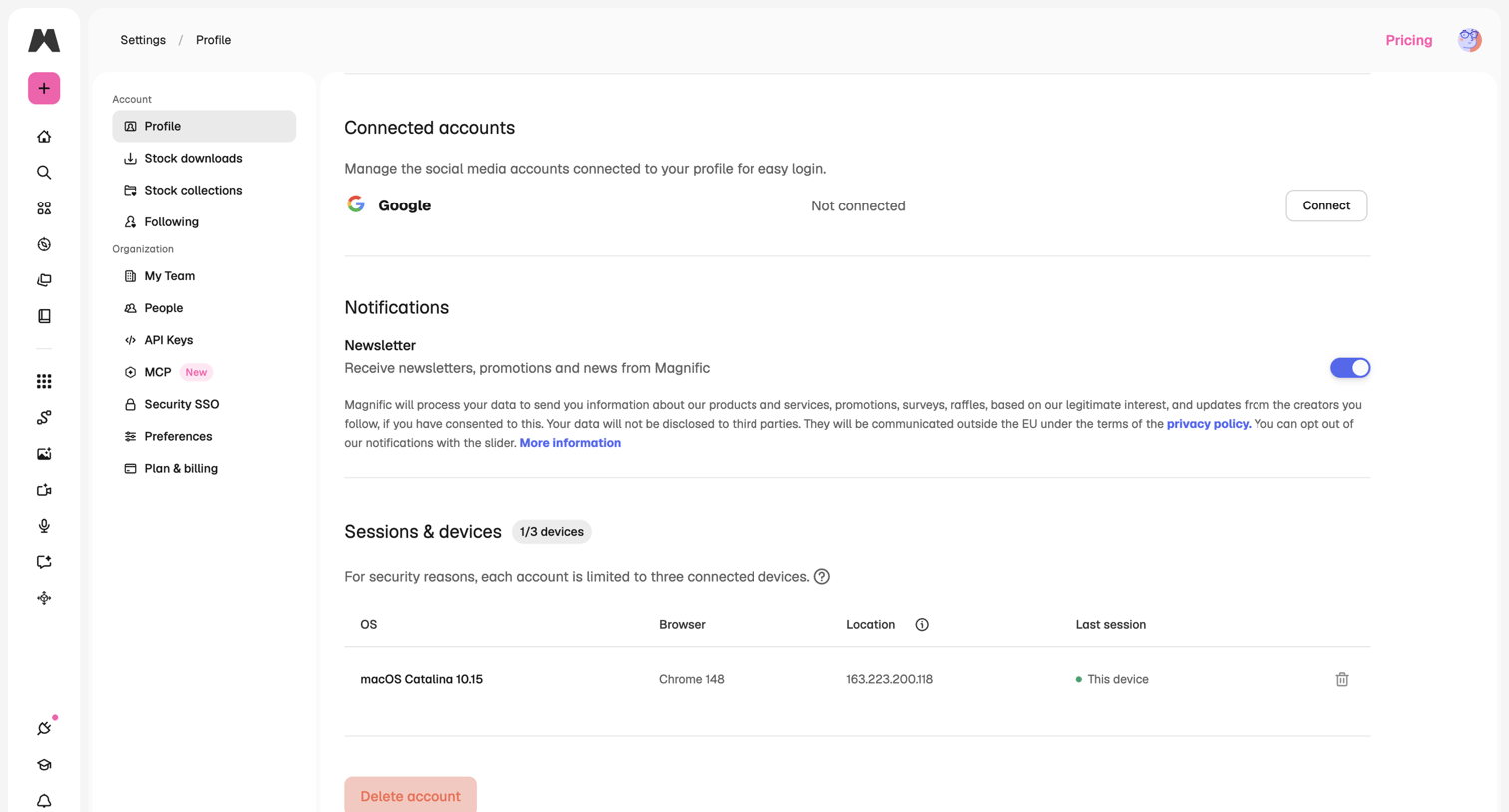 Magnific - Profile details | Magnific (formerly Freepik) screen